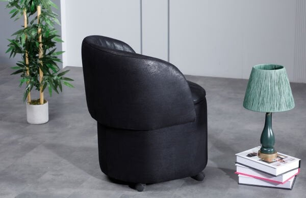 Form Bazalı Siyah Tekerlek Ayaklı Hafif Nubuk Kumaş Sırtlı-Sırtsız Puf