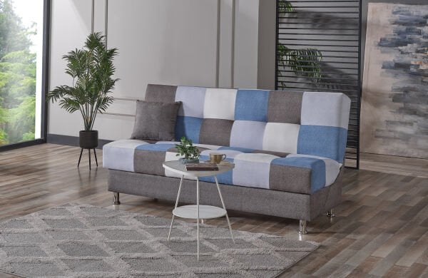 CUBE Büyük Kare Desenli, Farklı Renk Karelerden Oluşan Kolsuz Bazalı ve Yaylı Çekyat