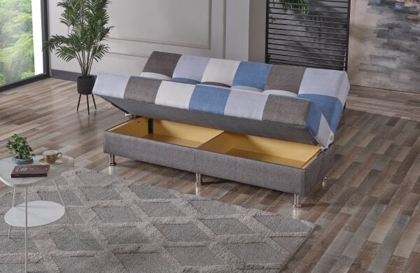 CUBE Büyük Kare Desenli, Farklı Renk Karelerden Oluşan Kolsuz Bazalı ve Yaylı Çekyat