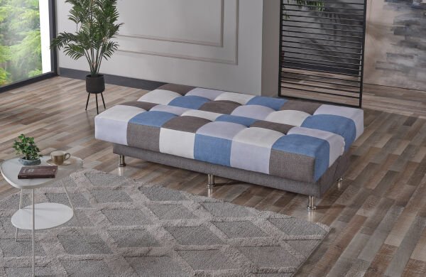 CUBE Büyük Kare Desenli, Farklı Renk Karelerden Oluşan Kolsuz Bazalı ve Yaylı Çekyat