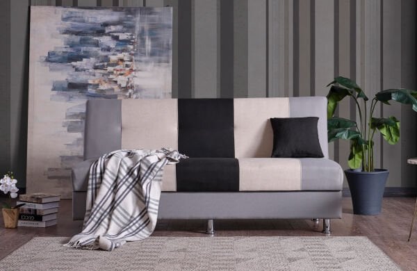 Mozaik Desenli, Farklı Renk Karelerden Oluşan Kolsuz Bazalı ve Yaylı Çekyat