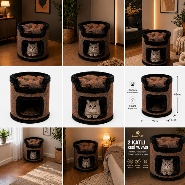Miyusa 2 Katlı Kedi Evi – Konforlu & Şık Yaşam Alanı