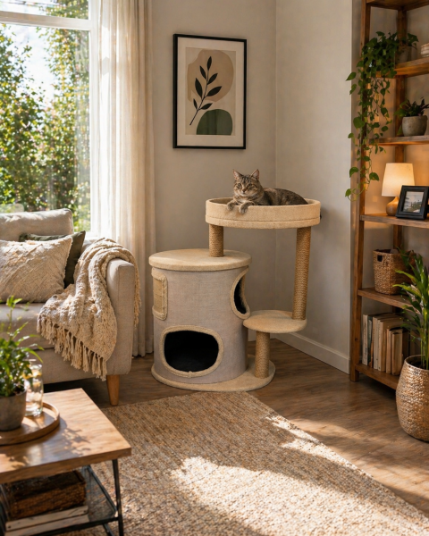 Zen Balkonlu 2 Katlı Kedi Evi & Tırmalama Alanlı Tasarım