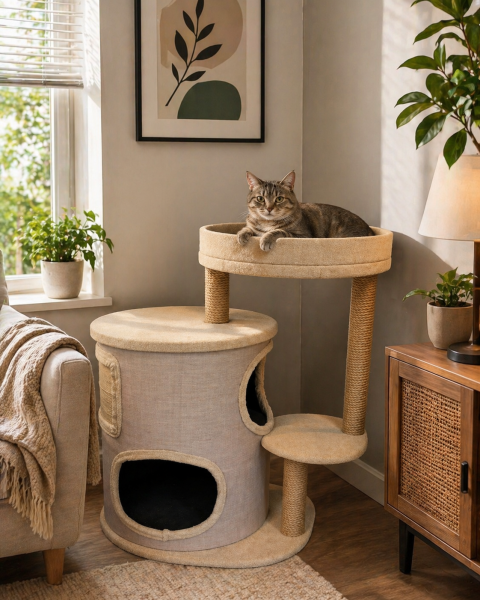 Zen Balkonlu 2 Katlı Kedi Evi & Tırmalama Alanlı Tasarım