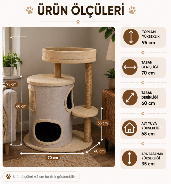 Zen Balkonlu 2 Katlı Kedi Evi & Tırmalama Alanlı Tasarım