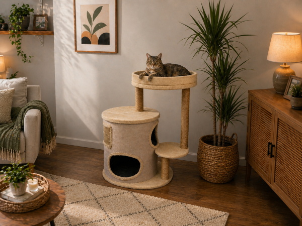 Zen Balkonlu 2 Katlı Kedi Evi & Tırmalama Alanlı Tasarım
