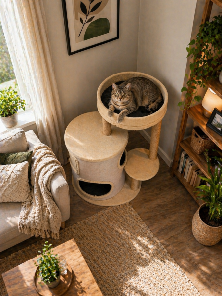 Zen Balkonlu 2 Katlı Kedi Evi & Tırmalama Alanlı Tasarım